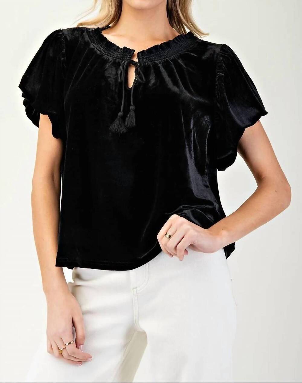 NEW EE:SOME velvet puff sleeve top in black